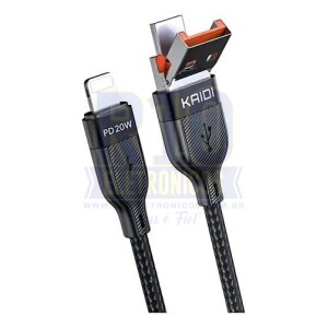 CABO USB KAIDI IPHONE 2EM1 KD-2505CL CONECTOR DUPLO 20W 6A