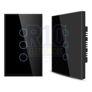 INTERRUPTOR SMART ATEK 3  BOTÕES BIVOLT PRETO COMPATÍVEL COM ALEXA/GOOGLE ASSISTENTE