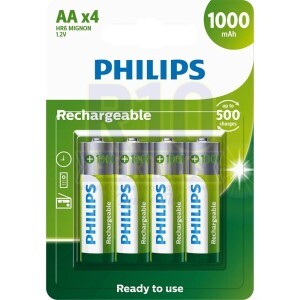 PILHA PHILIPS RECARREGÁVEL C/4 AA 1000MAH R6B4RTU10/97 (1000 RECARGAS)