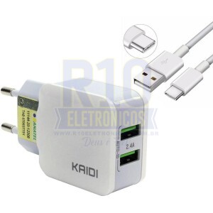 CARREGADOR KAIDI V8 2.4A 2USB KD-605S