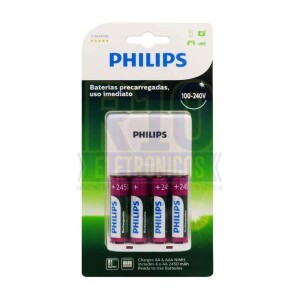 CARREGADOR DE PILHA PHILIPS C/4 AA 2450MAH SCB2445NB BIVOLT