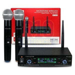 MICROFONE SEM FIO TOMATE UHF DUPLO MT-2210