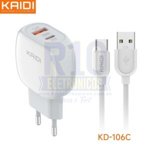 CARREGADOR KAIDI TIPO-C TURBO KD-106C 20W